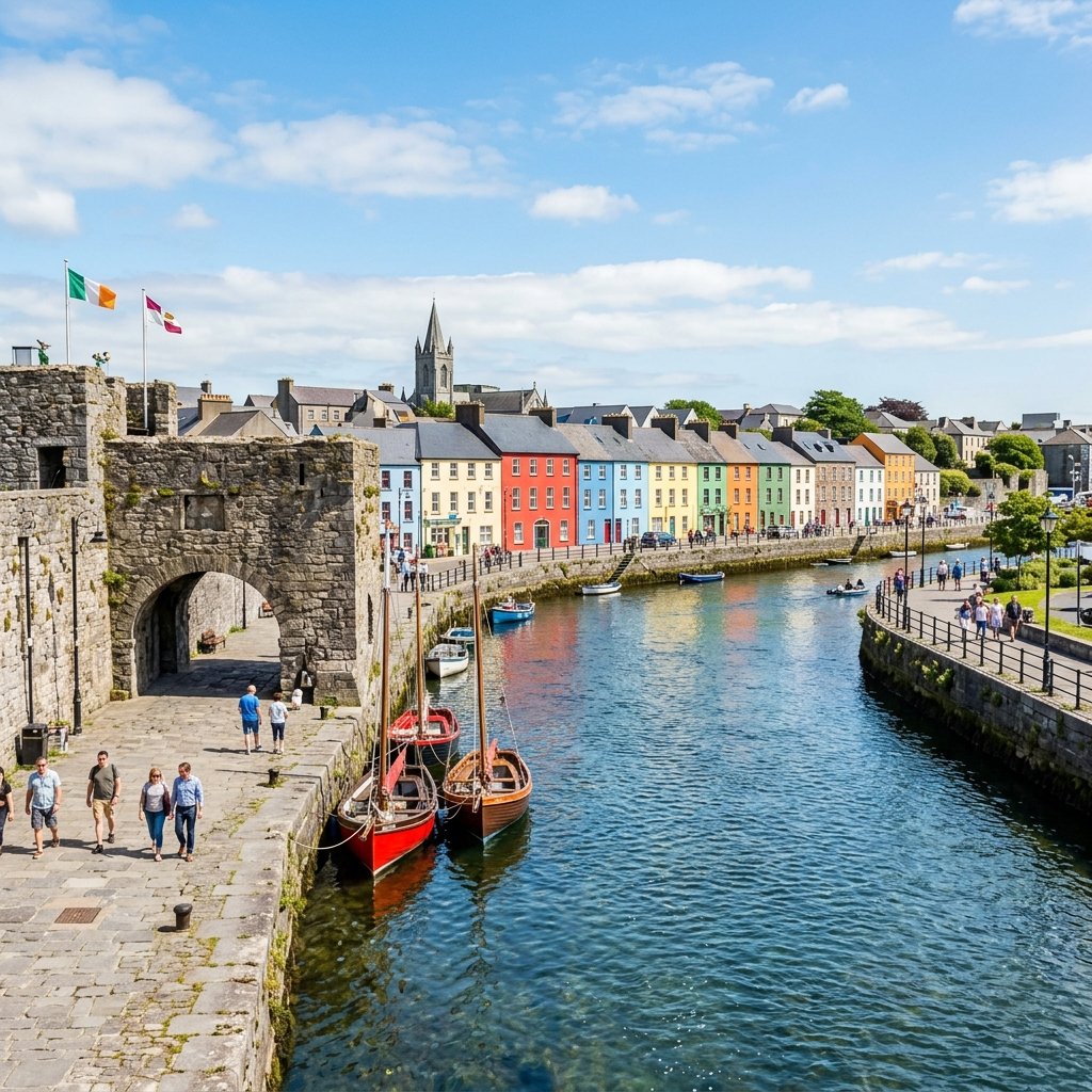 The historic Spanish Arch and the colorful Long Walk houses along the River Corrib in Galway City